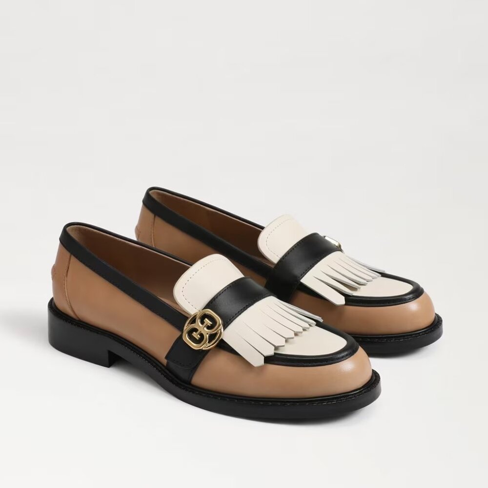 Sam Edelman Tan Black and Cream Leather Kiltie Loafers